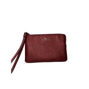 Coach Red Leather Wristlet With Zipper Closure & Interior Pockets